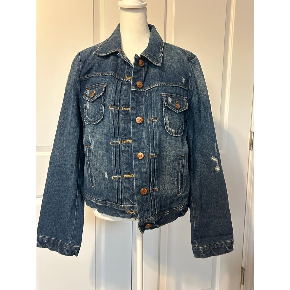 J Crew Medium Broken In Stonewashed Distressed Denim Jacket